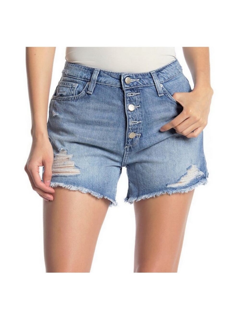 Joe's Jeans Light Blue Distressed Button-Front Denim Shorts